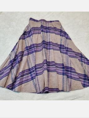Vintage West Coast Connection Gray Purple Plaid Academia Twee Wool Blend Skirt 7